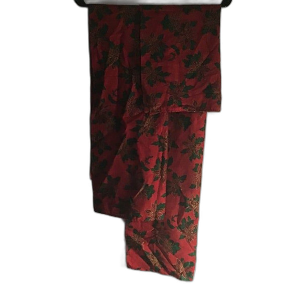 Two (2) Christmas Table Runners 42" x 14" Each Red With Poinsettias - Picture 1 of 2